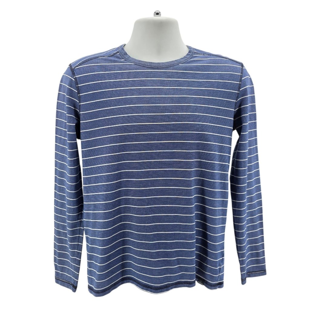 Prana Mens Small Shirt Keller Organic Cotton Blend Striped Crew Neck Long Sleeve